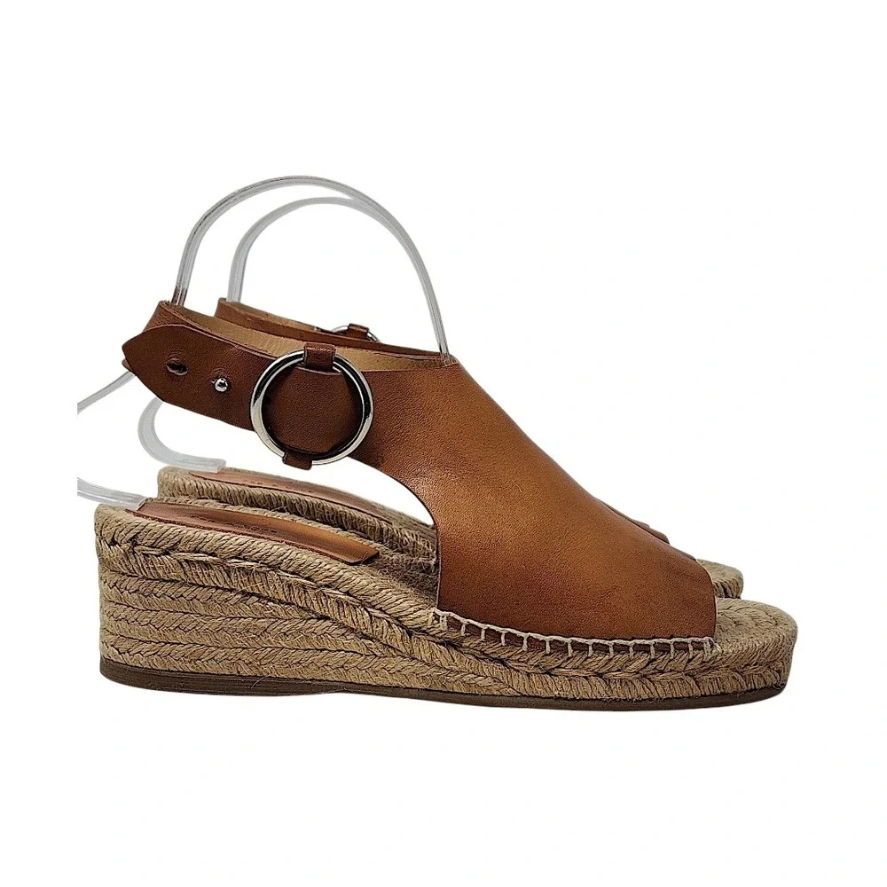 Rag & Bone Wedge Espadrille Sandals 38.5‎ 8.5 Wom Calla Tan Leather Buckle Spain